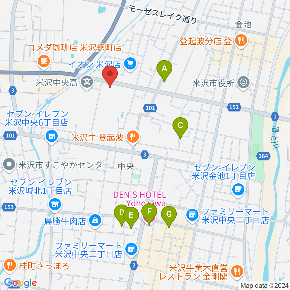 イオンシネマ米沢周辺のホテル一覧地図