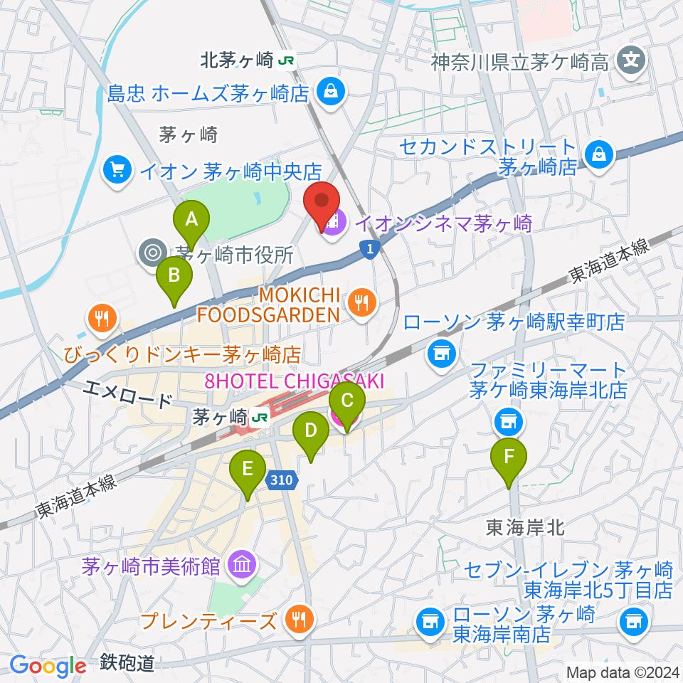 イオンシネマ茅ヶ崎周辺のホテル一覧地図