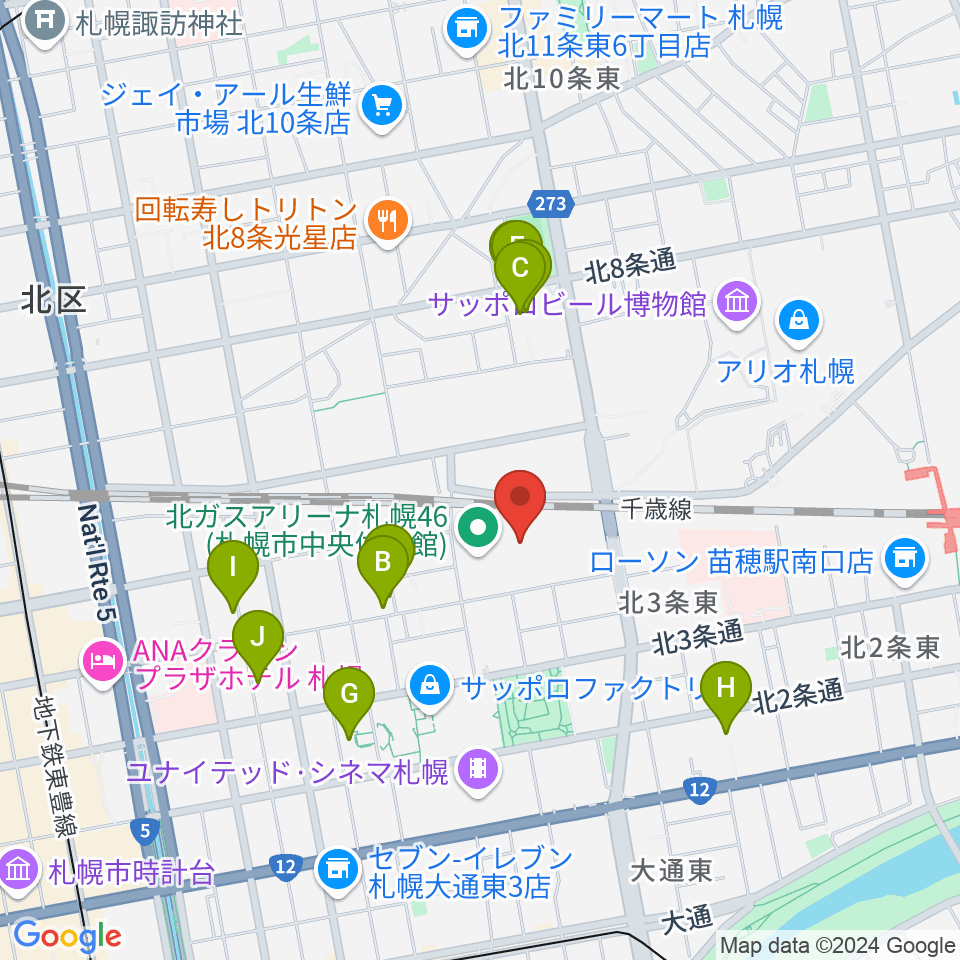 北ガスアリーナ札幌46周辺のホテル一覧地図