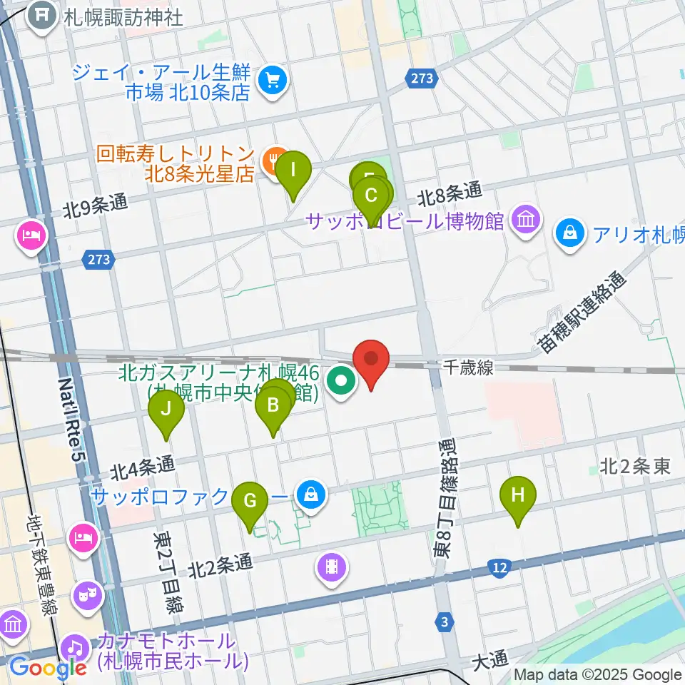 北ガスアリーナ札幌46周辺のホテル一覧地図