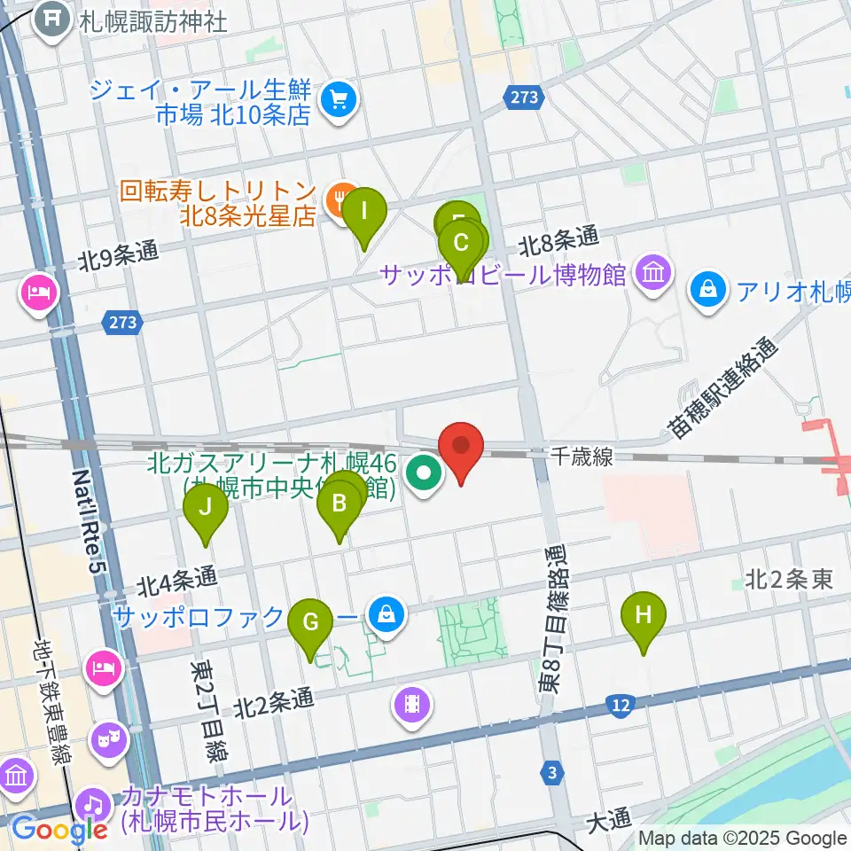 北ガスアリーナ札幌46周辺のホテル一覧地図