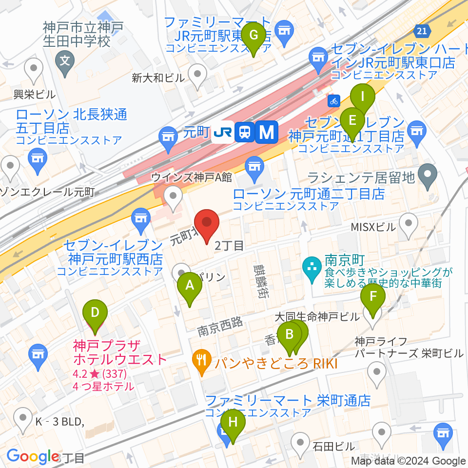 ベースオントップ神戸元町店周辺のホテル一覧地図