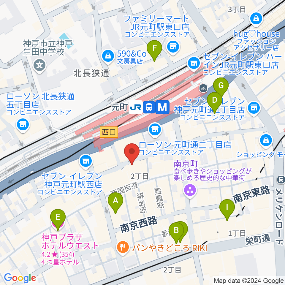 ベースオントップ神戸元町店周辺のホテル一覧地図