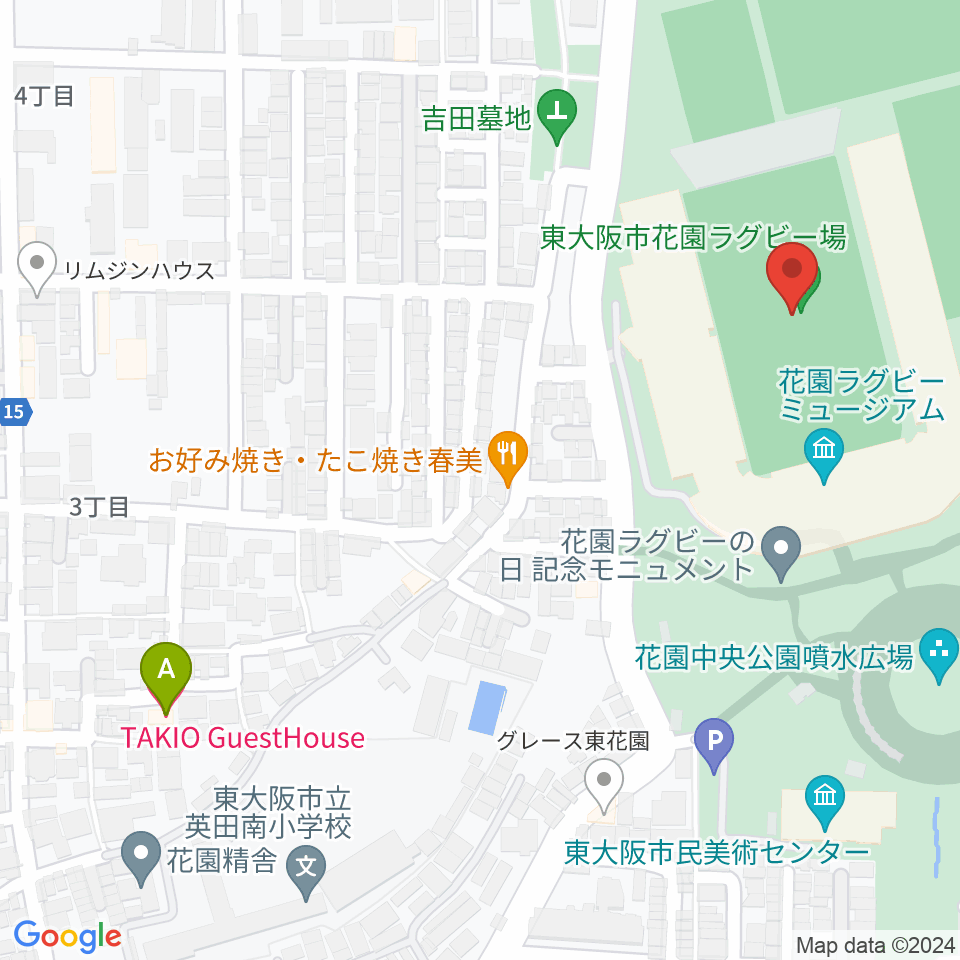 東大阪市花園ラグビー場周辺のホテル一覧地図