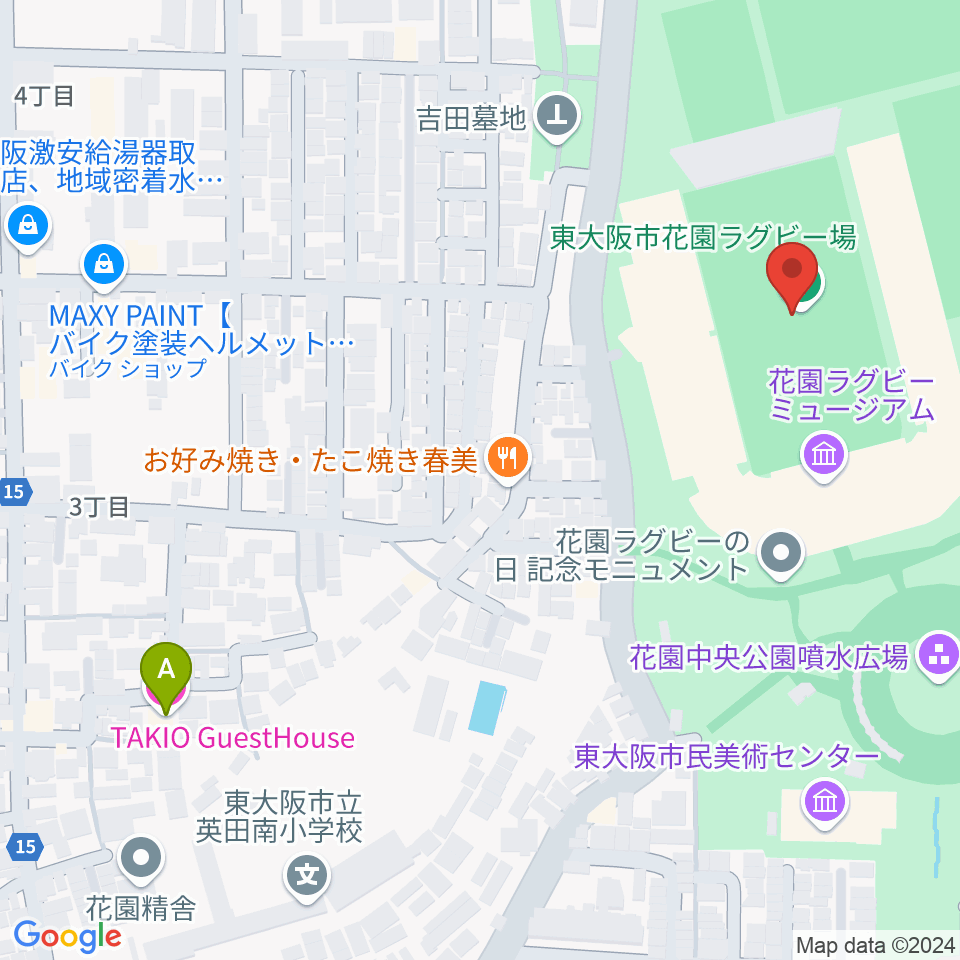 東大阪市花園ラグビー場周辺のホテル一覧地図