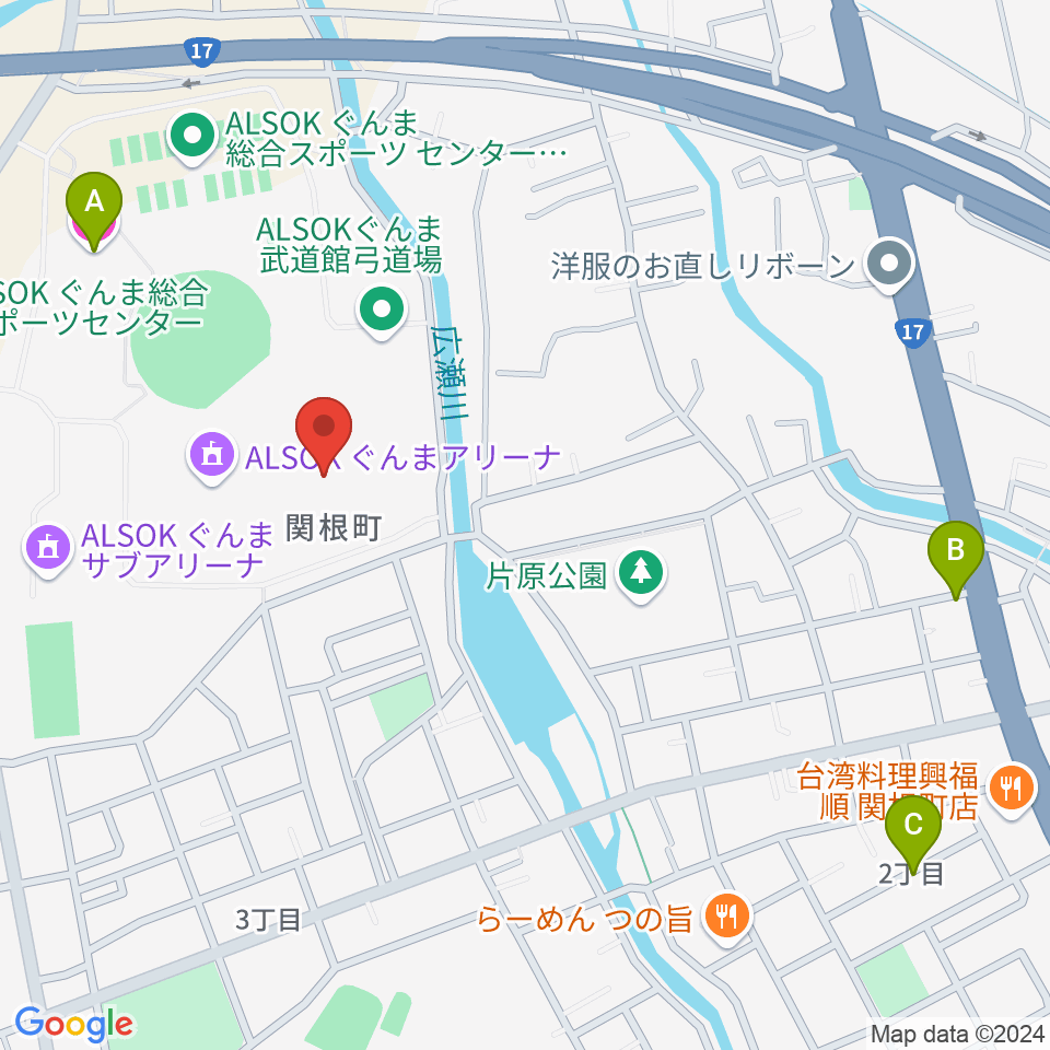 ALSOKぐんま武道館周辺のホテル一覧地図