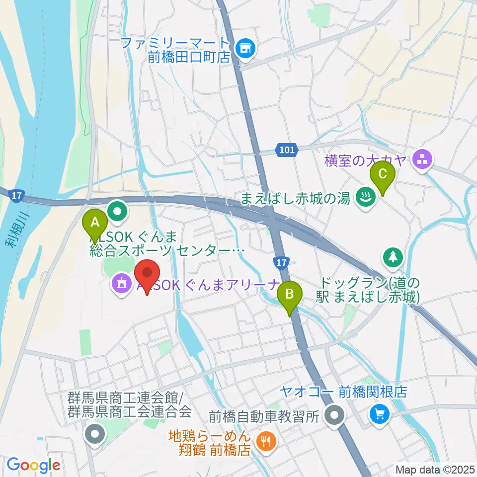 ALSOKぐんま武道館周辺のホテル一覧地図