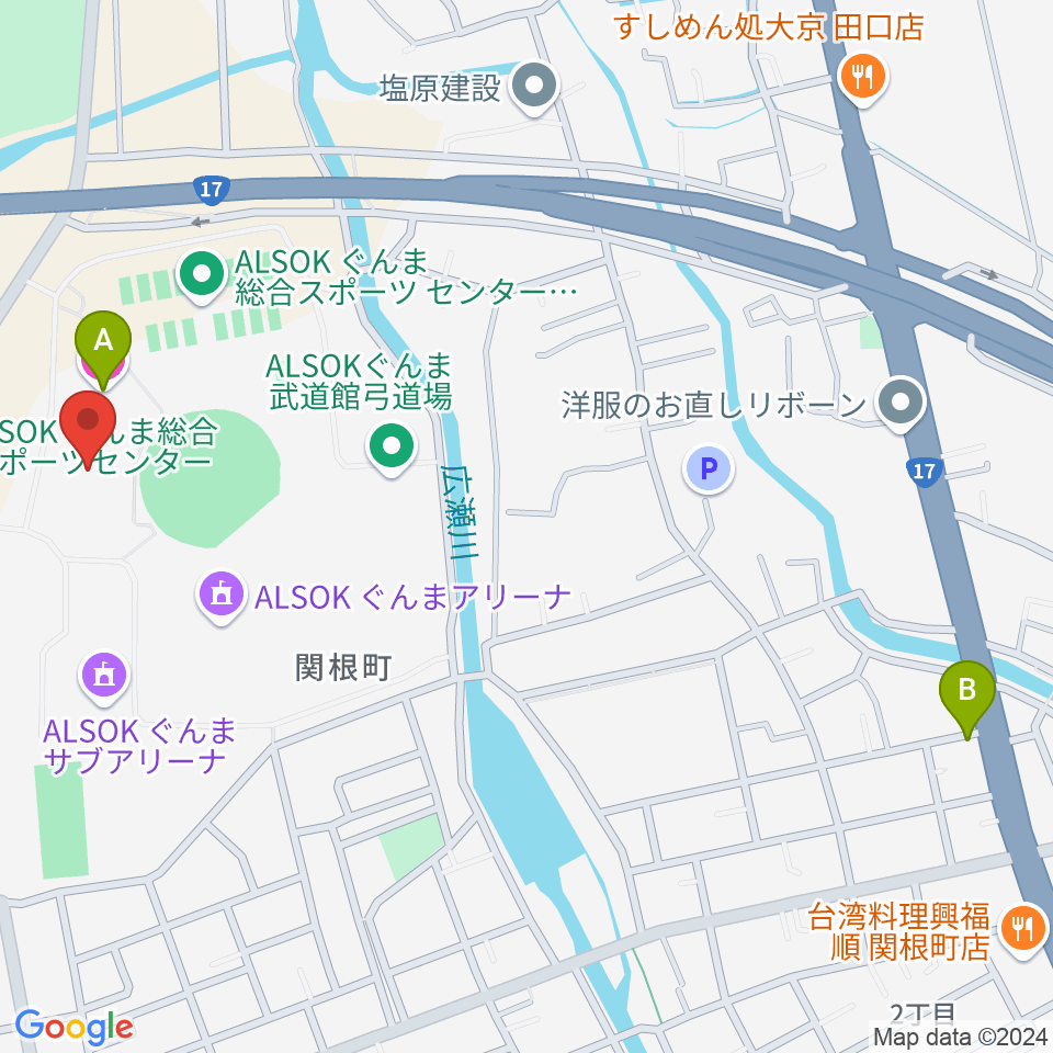 ALSOKぐんまアイスアリーナ周辺のホテル一覧地図