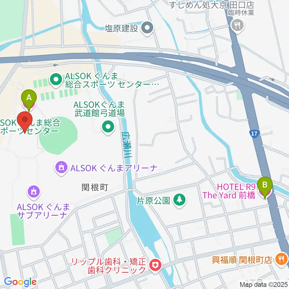 ALSOKぐんまアイスアリーナ周辺のホテル一覧地図