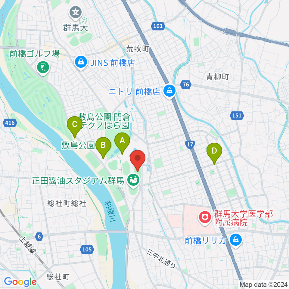 アースケア敷島サッカー・ラグビー場周辺のホテル一覧地図