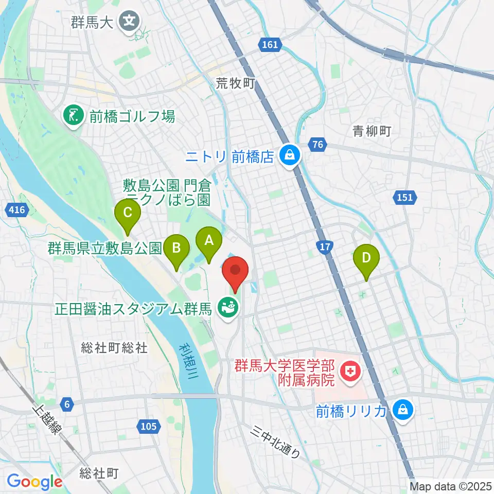 アースケア敷島サッカー・ラグビー場周辺のホテル一覧地図