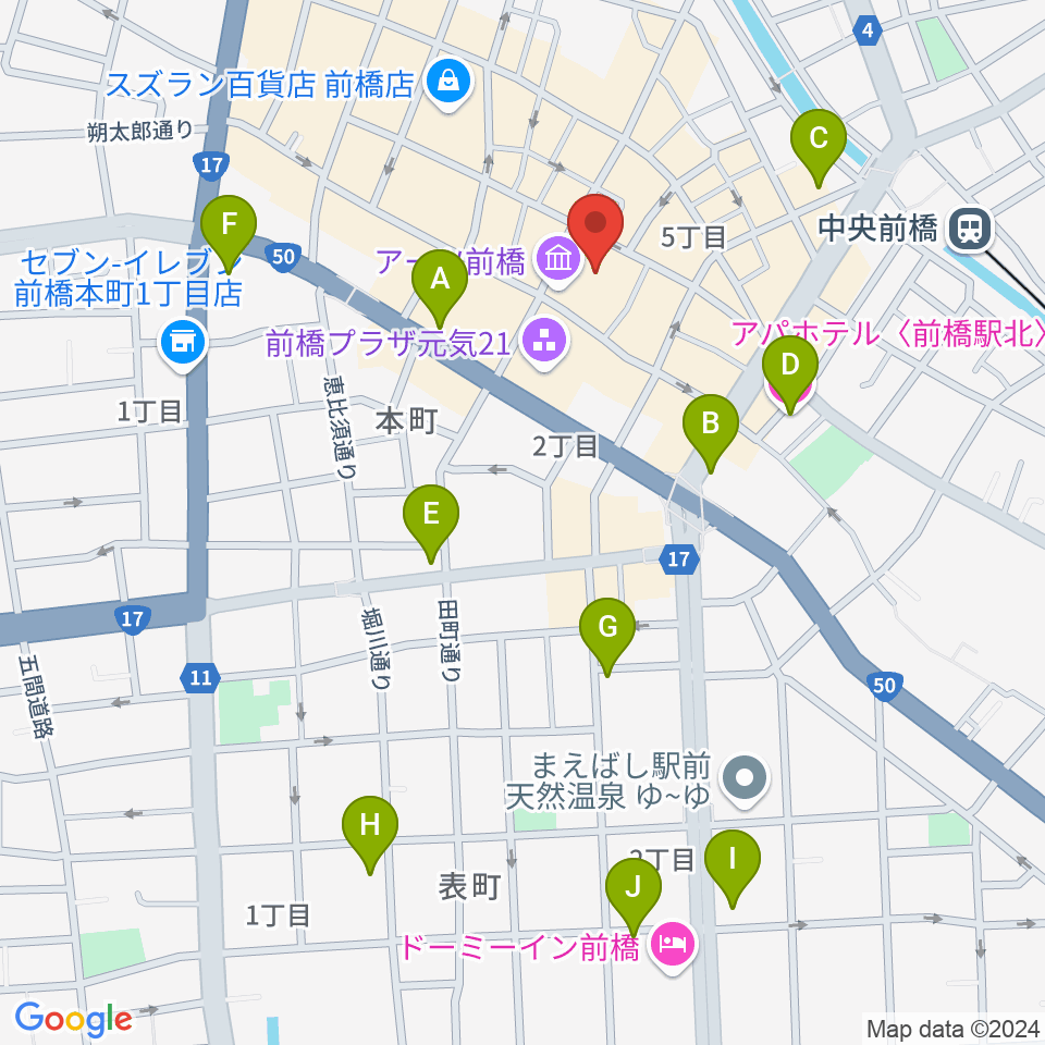 アーツ前橋周辺のホテル一覧地図