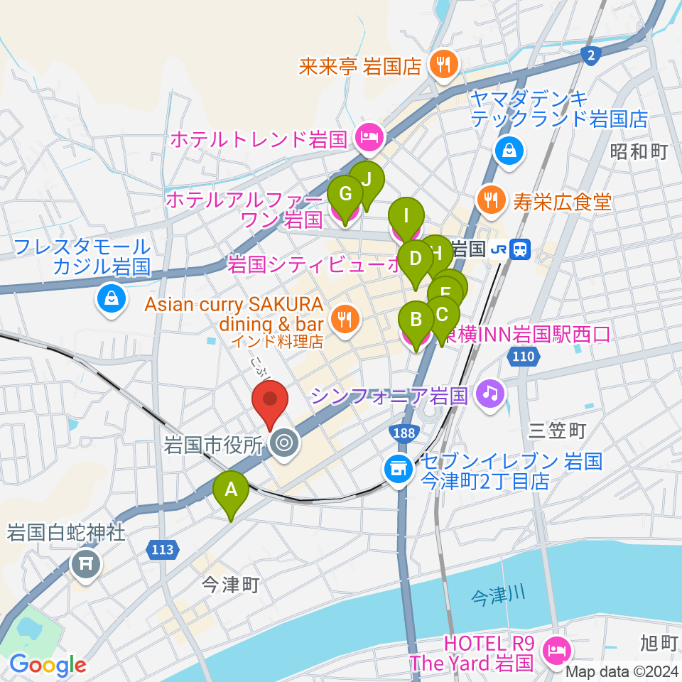 岩国市民文化会館周辺のホテル一覧地図