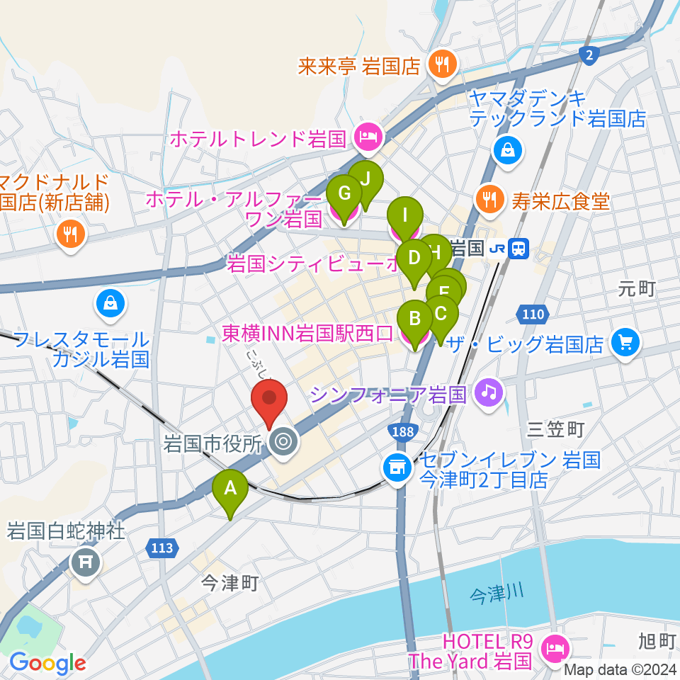 岩国市民文化会館周辺のホテル一覧地図