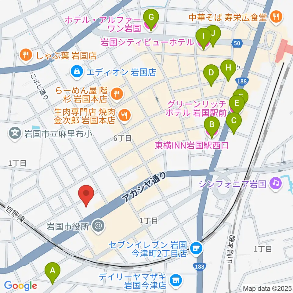 岩国市民文化会館周辺のホテル一覧地図