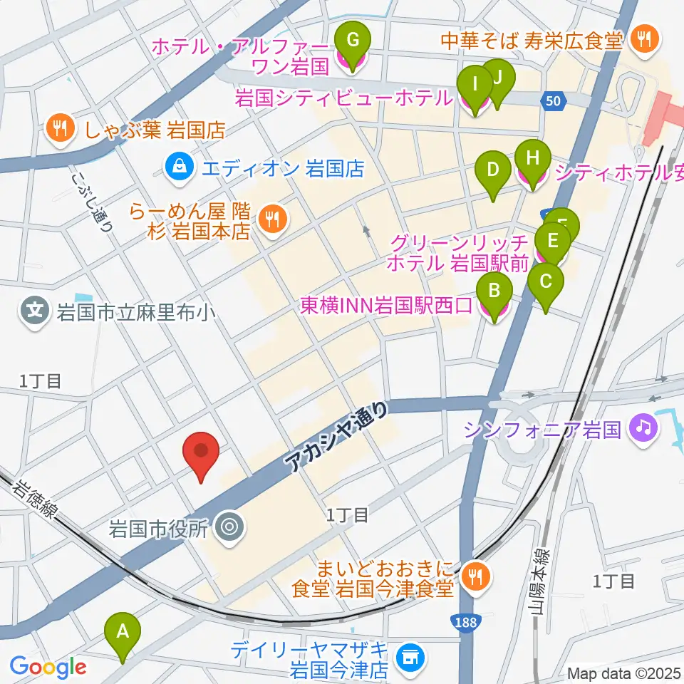 岩国市民文化会館周辺のホテル一覧地図