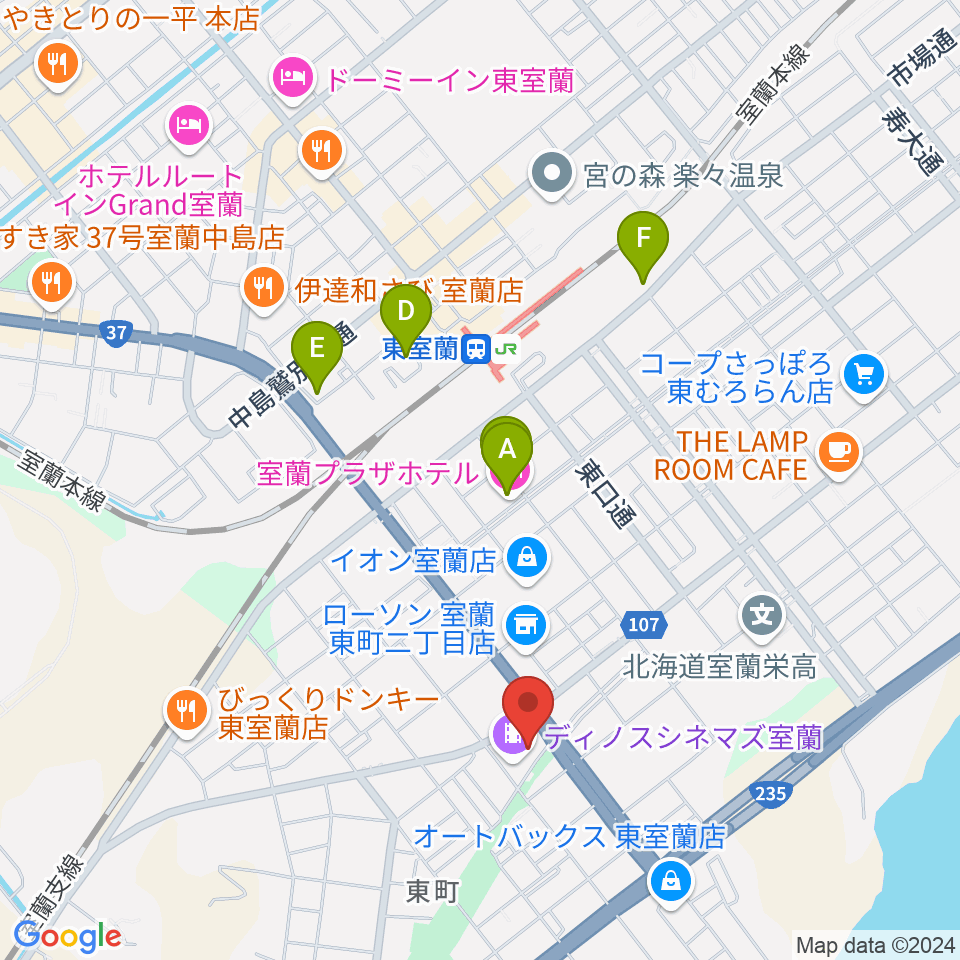 ディノスシネマズ室蘭周辺のホテル一覧地図