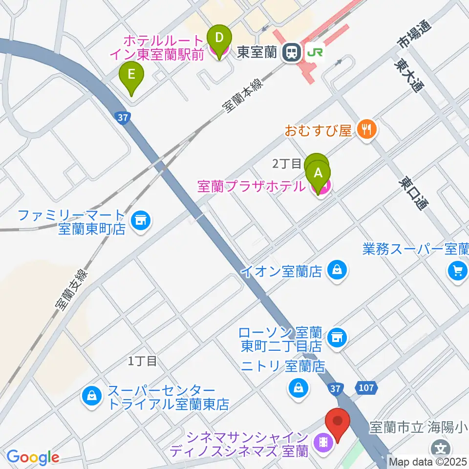 ディノスシネマズ室蘭周辺のホテル一覧地図