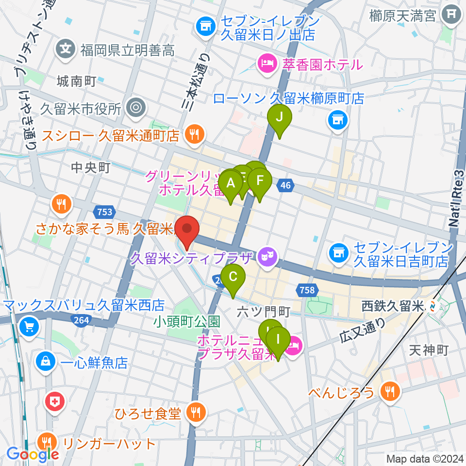 久留米ウエポン周辺のホテル一覧地図