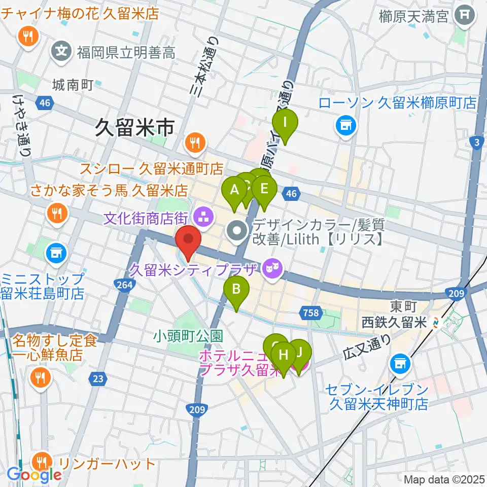久留米ウエポン周辺のホテル一覧地図