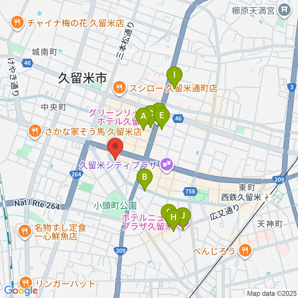 久留米ウエポン周辺のホテル一覧地図
