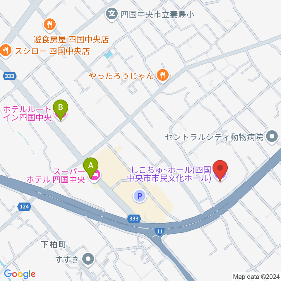 しこちゅ～ホール周辺のホテル一覧地図