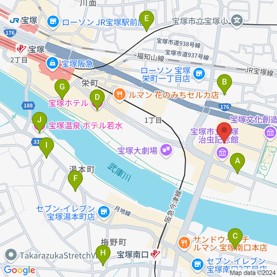 宝塚市立文化芸術センター周辺のホテル一覧地図