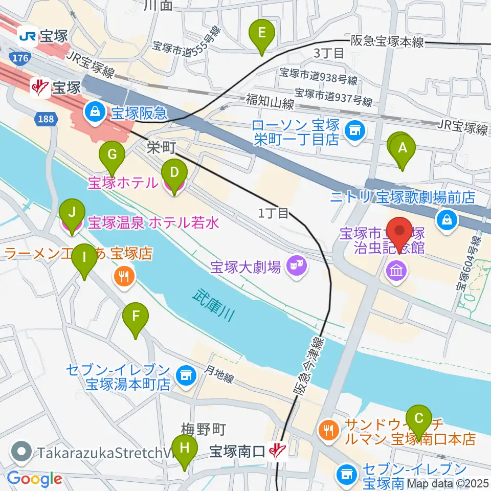宝塚市立文化芸術センター周辺のホテル一覧地図