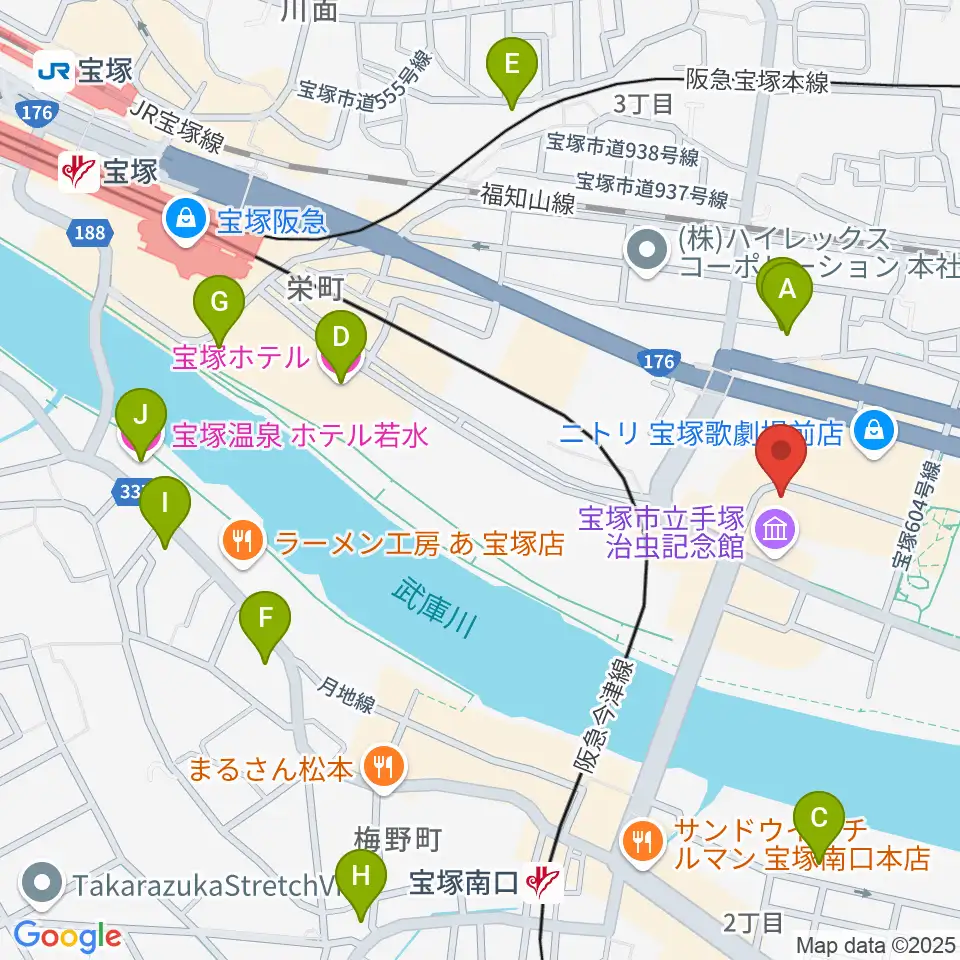 宝塚市立文化芸術センター周辺のホテル一覧地図