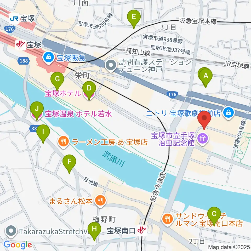宝塚市立文化芸術センター周辺のホテル一覧地図
