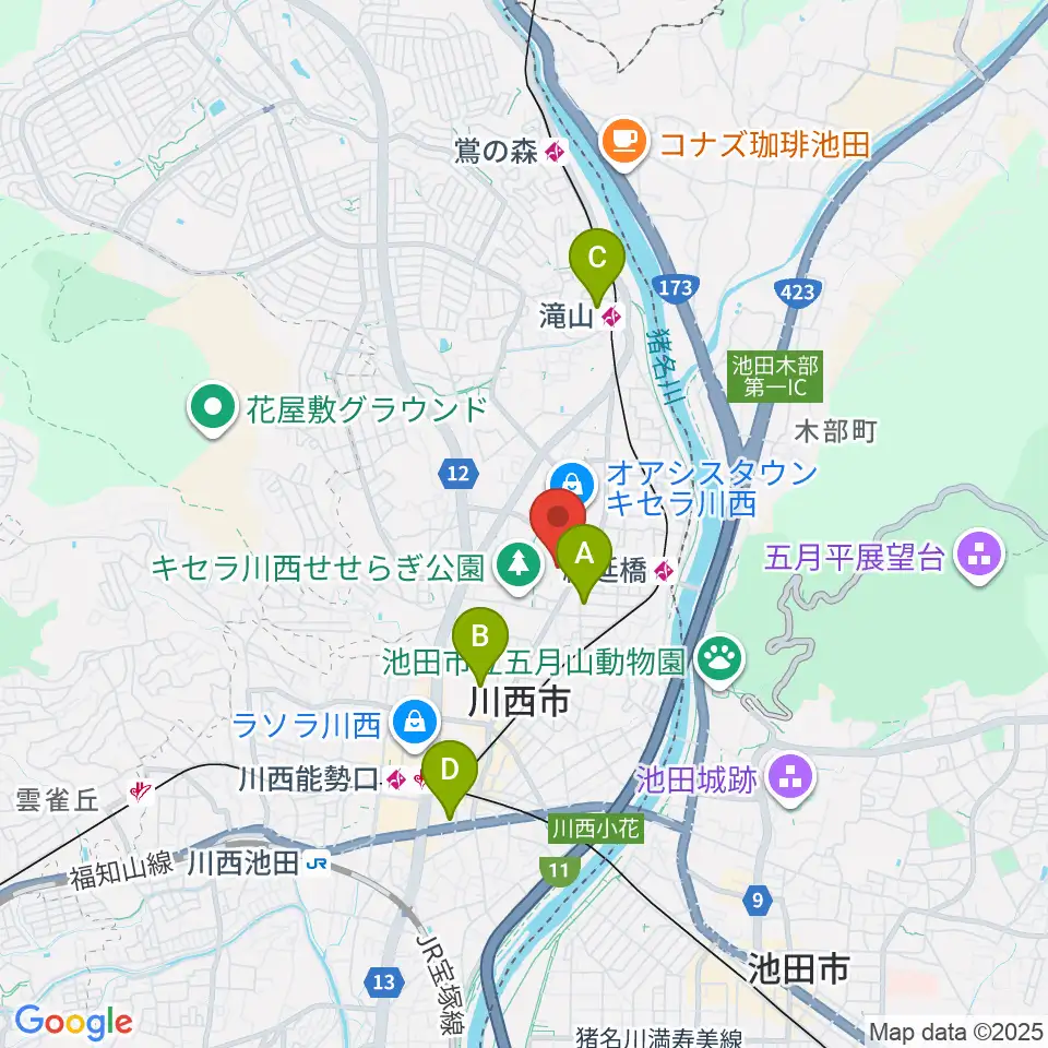 川西市キセラホール周辺のホテル一覧地図