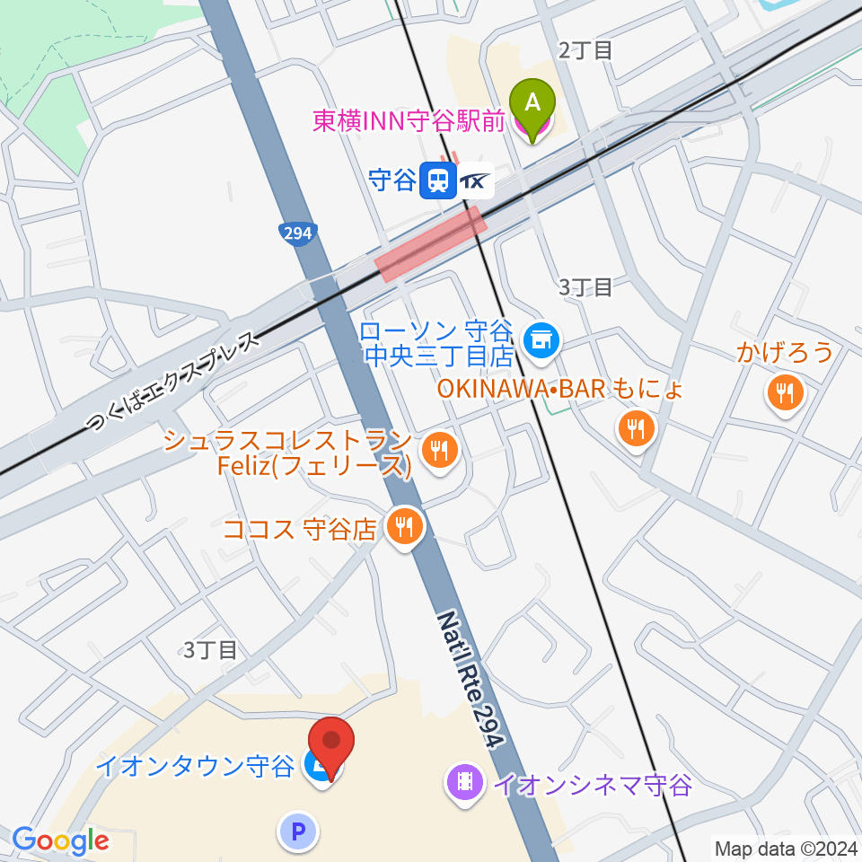 ウインズ・ユー守谷店周辺のホテル一覧地図