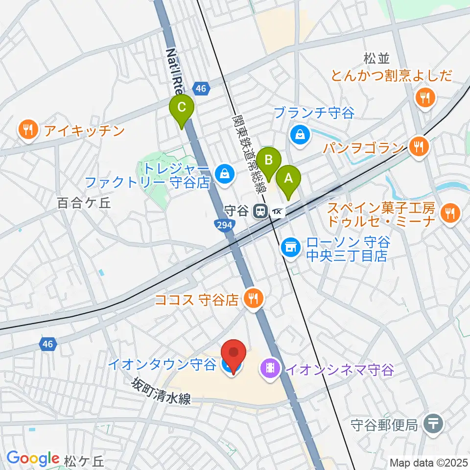 ウインズ・ユー守谷店周辺のホテル一覧地図
