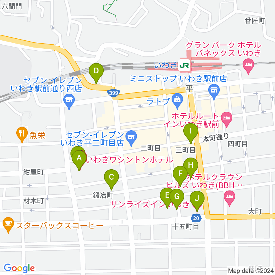 ウインズ・ユーいわき店周辺のホテル一覧地図