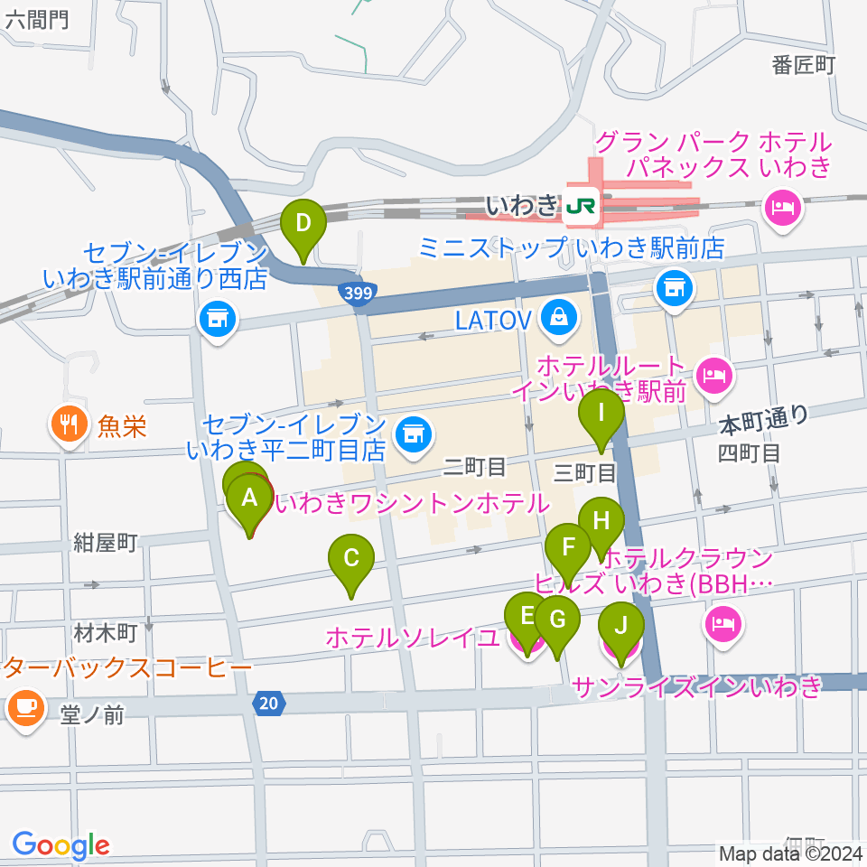 ウインズ・ユーいわき店周辺のホテル一覧地図