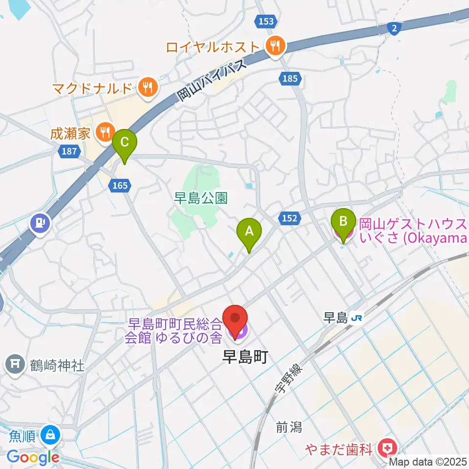 早島町町民総合会館ゆるびの舎周辺のホテル一覧地図