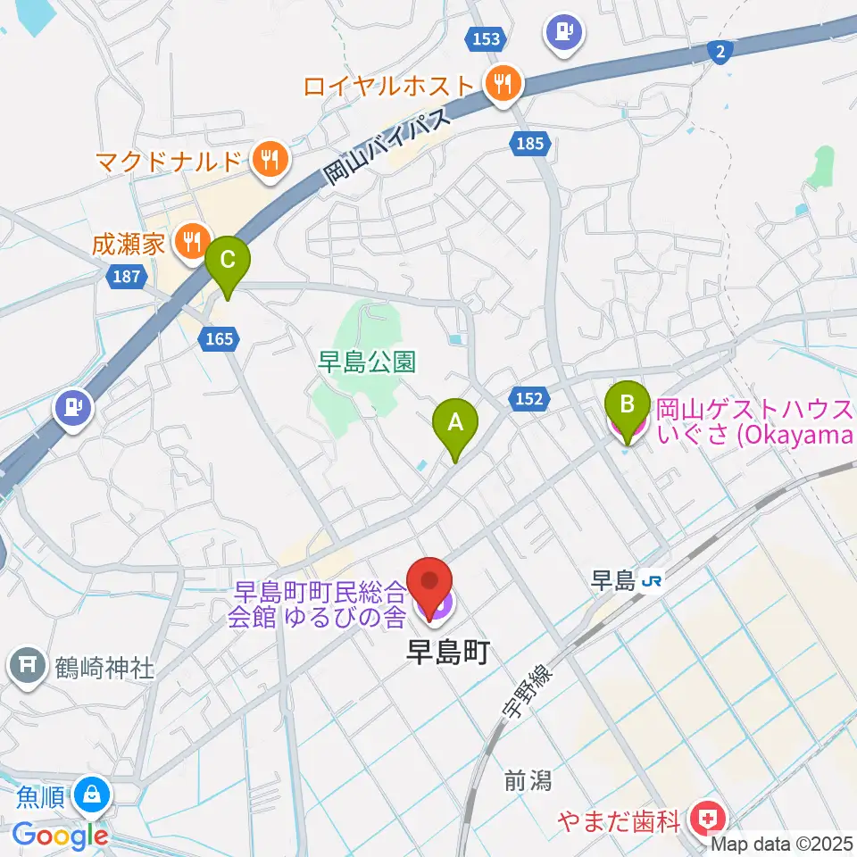 早島町町民総合会館ゆるびの舎周辺のホテル一覧地図