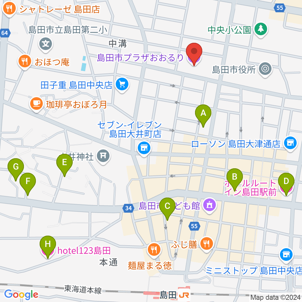 島田市民総合施設プラザおおるり周辺のホテル一覧地図