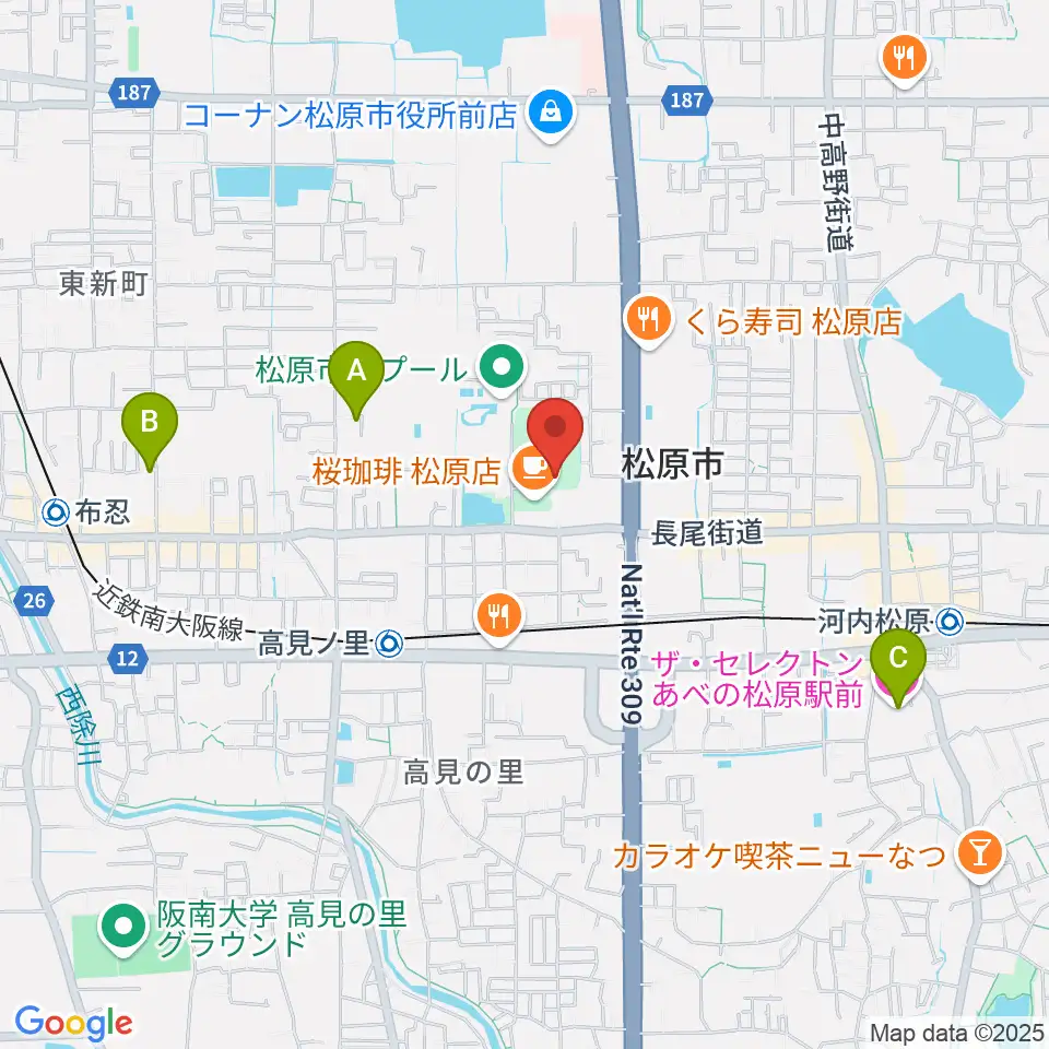 松原市文化会館周辺のホテル一覧地図