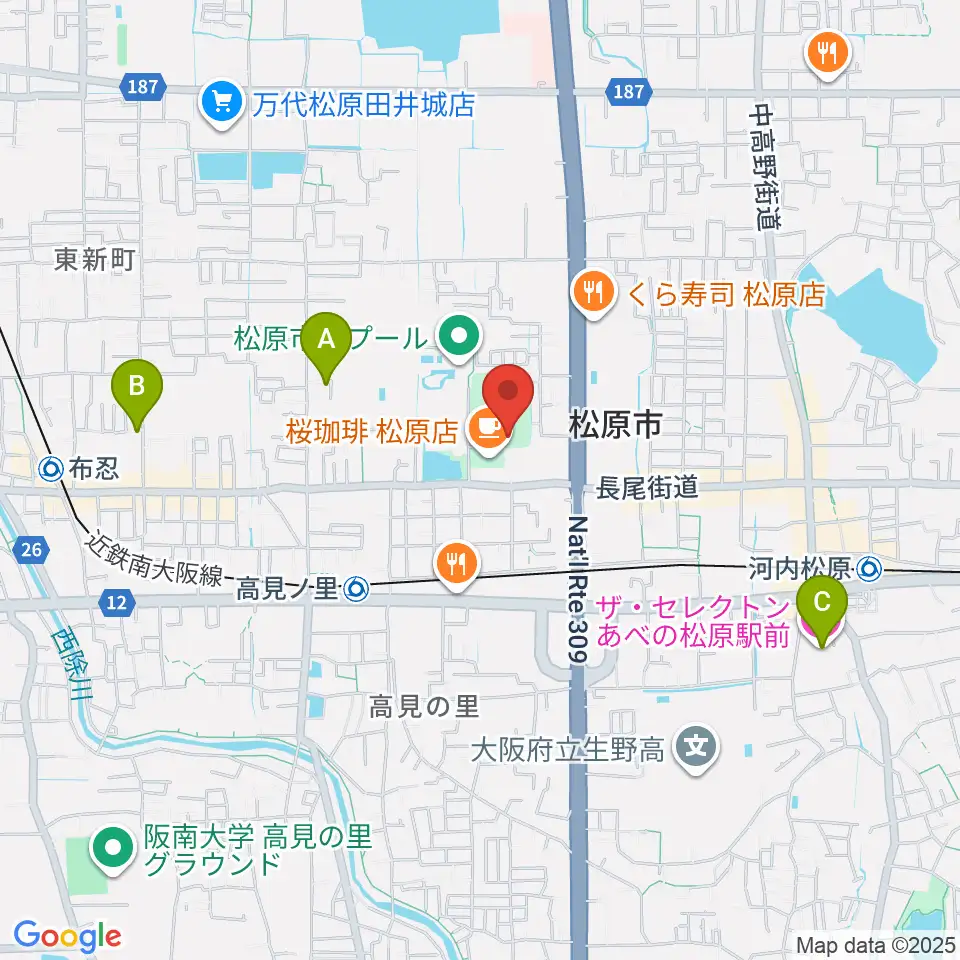 松原市文化会館周辺のホテル一覧地図