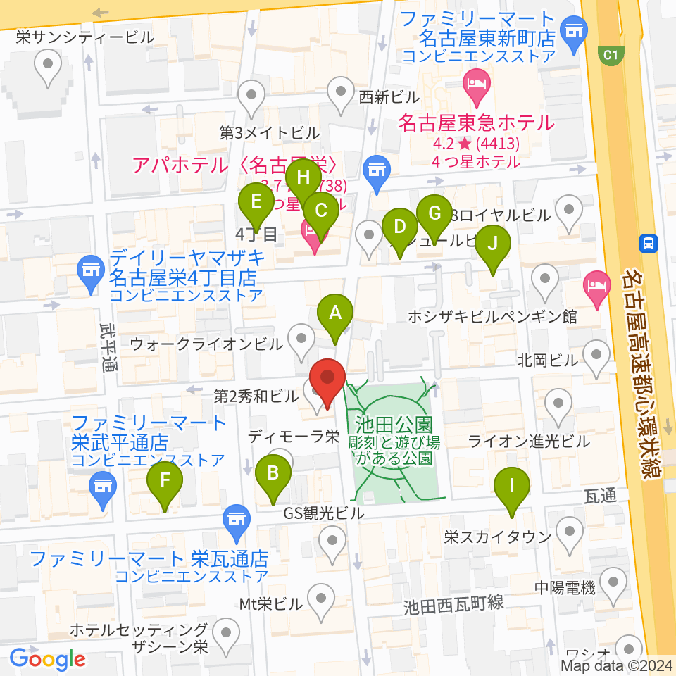名古屋栄Brushup周辺のホテル一覧地図