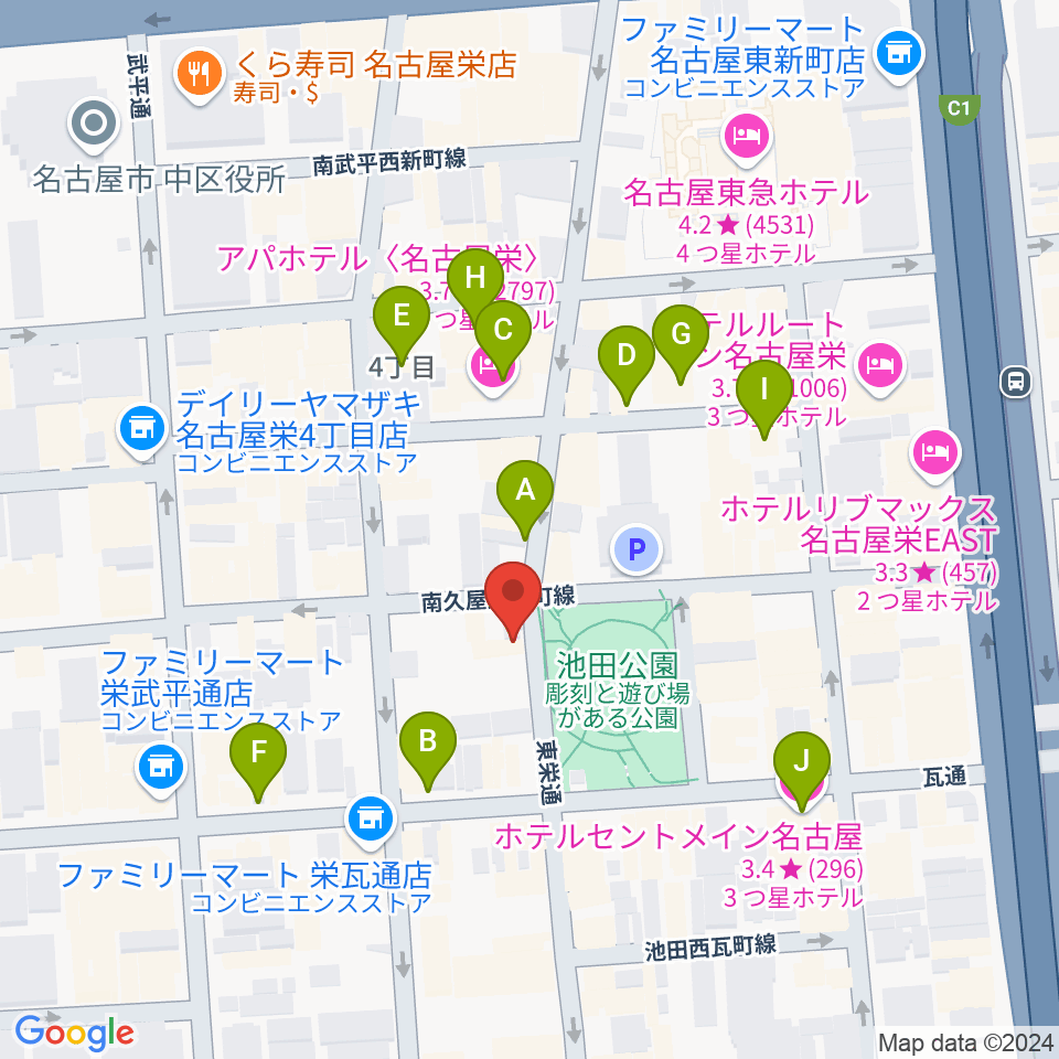 名古屋栄Brushup周辺のホテル一覧地図