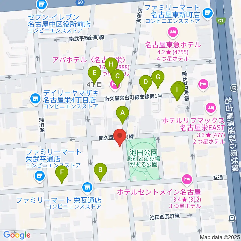 名古屋栄Brushup周辺のホテル一覧地図