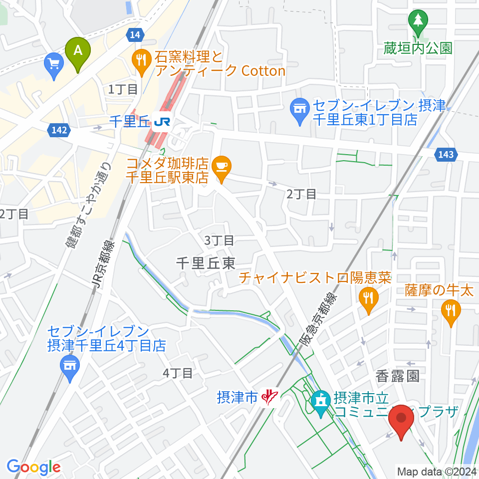 摂津市民文化ホール周辺のホテル一覧地図