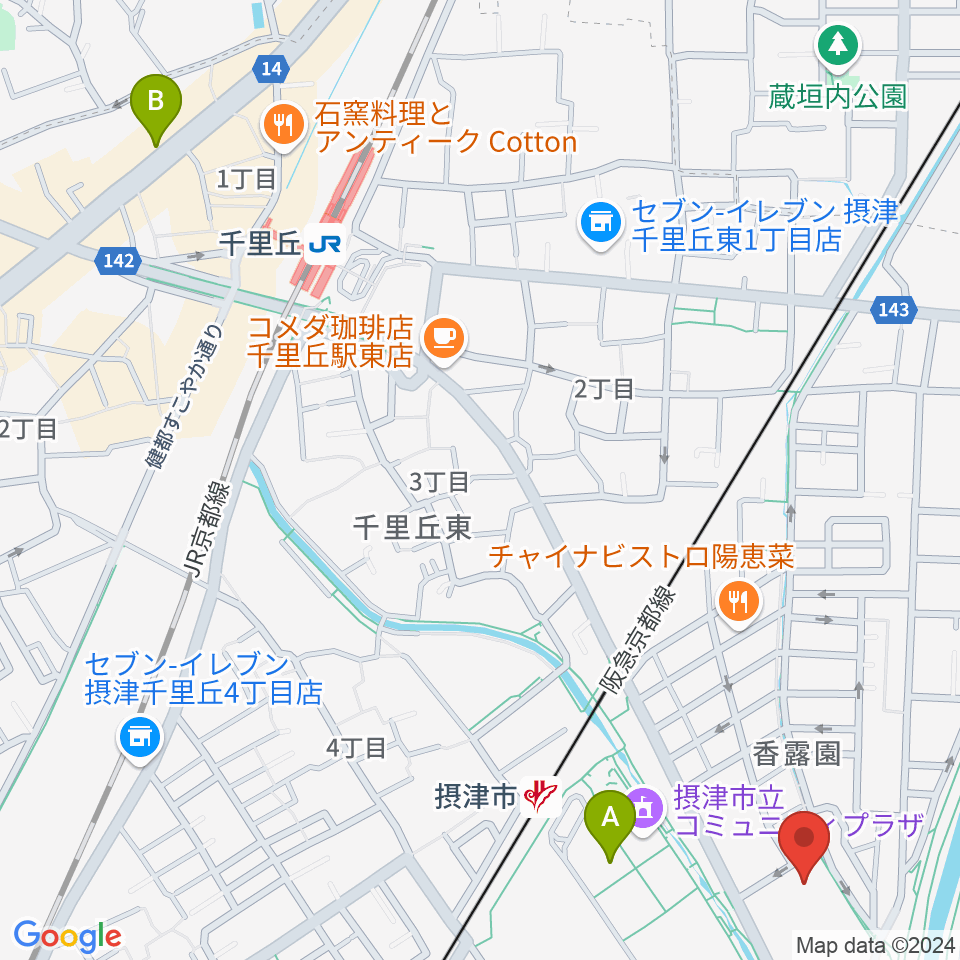 摂津市民文化ホール周辺のホテル一覧地図