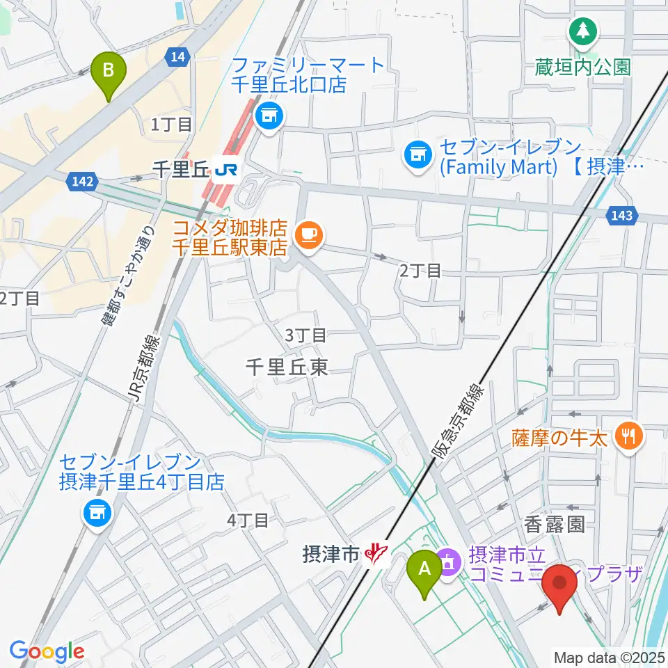 摂津市民文化ホール周辺のホテル一覧地図