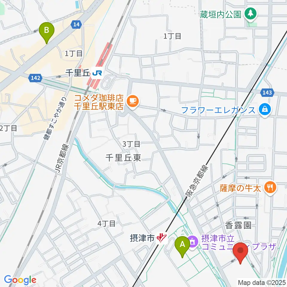 摂津市民文化ホール周辺のホテル一覧地図