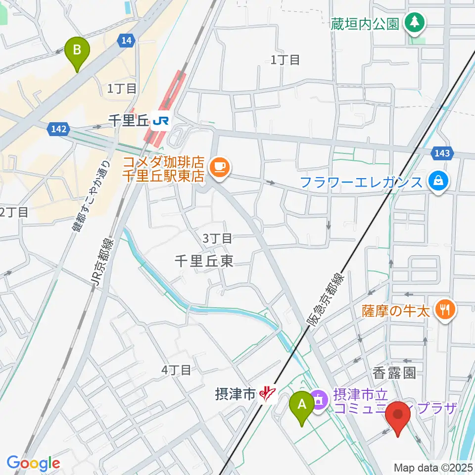 摂津市民文化ホール周辺のホテル一覧地図