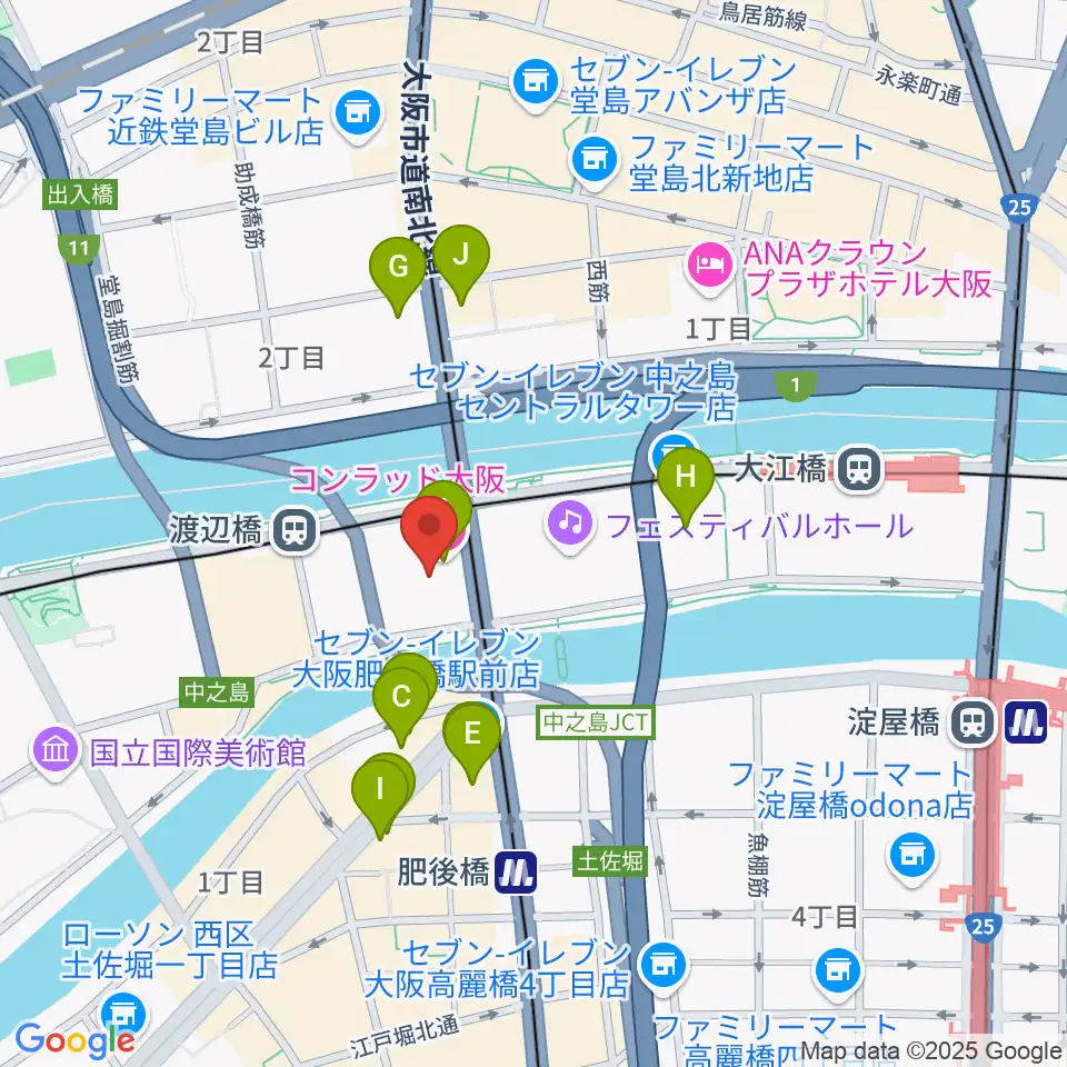 中之島会館周辺のホテル一覧地図