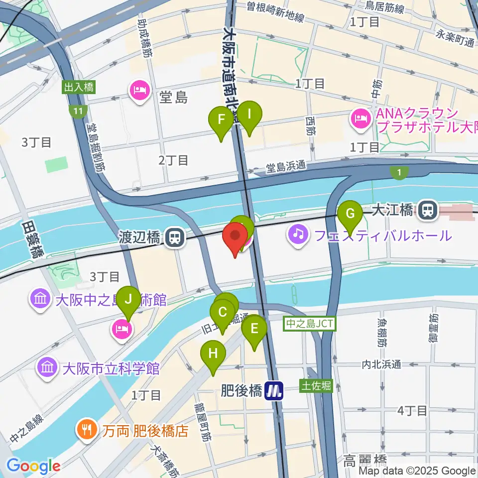 中之島会館周辺のホテル一覧地図